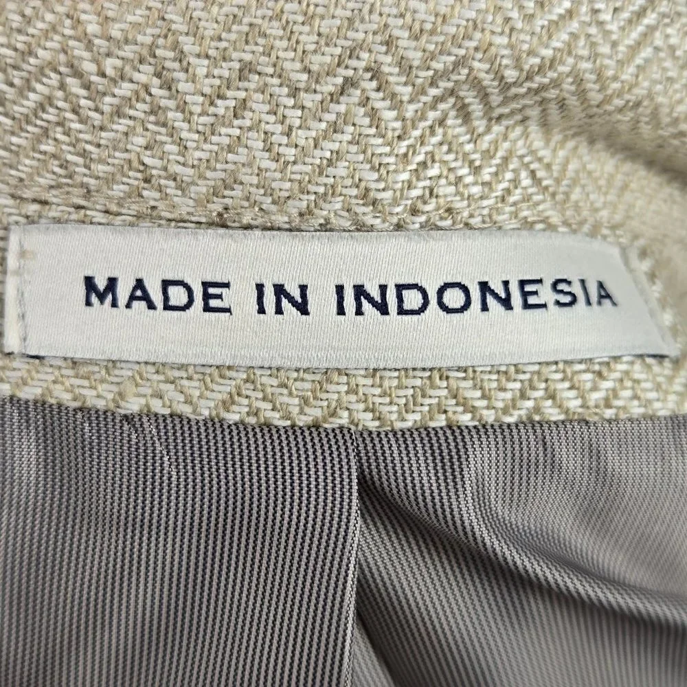 Joseph Abboud Sz 40 Regular 100% Linen Cream Colored Blazer 2 Button Herringbone